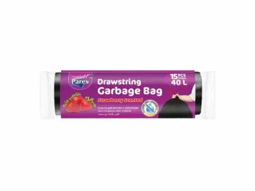 Пакеты д/мусора 40л 15шт PAREX с завязками с запахом клубники